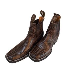 Men's La Sierra Boots Snakeskin Print Ankle Boots Square Toe, Size 11.5
